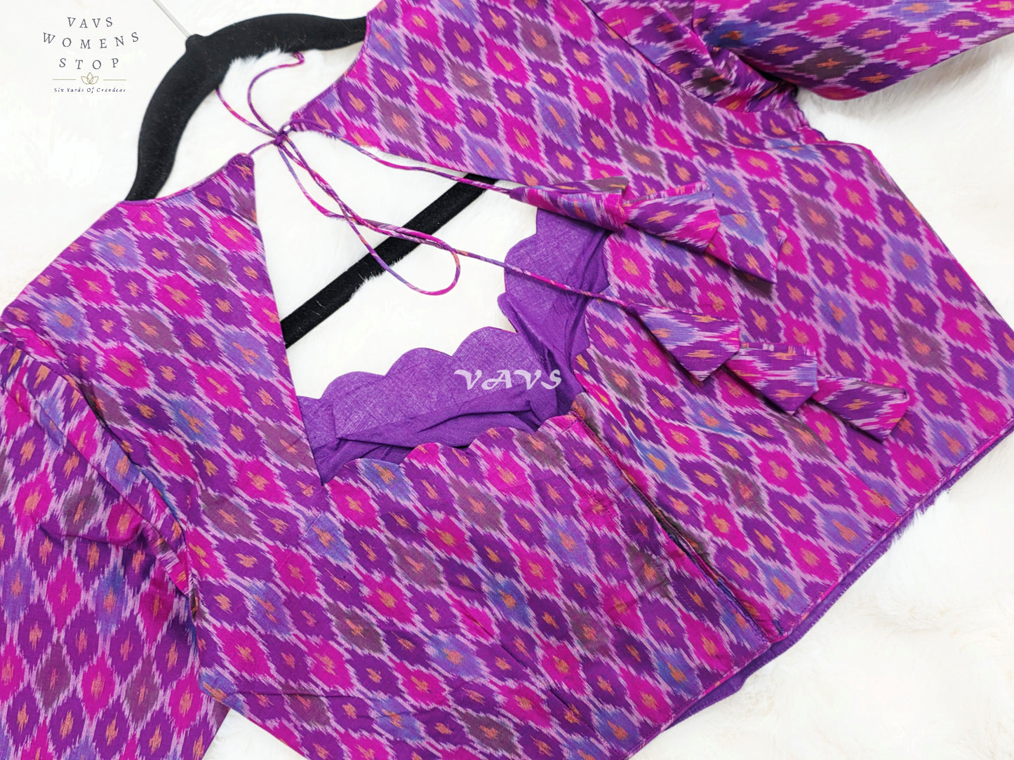 Royal Orchid Amethyst & Fuchsia Pink Pure Sico Pochampally Ikat Designer Blouse