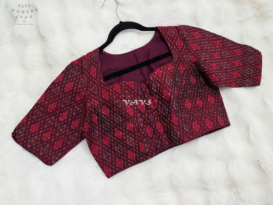 Royal Mulberry Wine Pure Sico Pochampally Ikat Designer Blouse