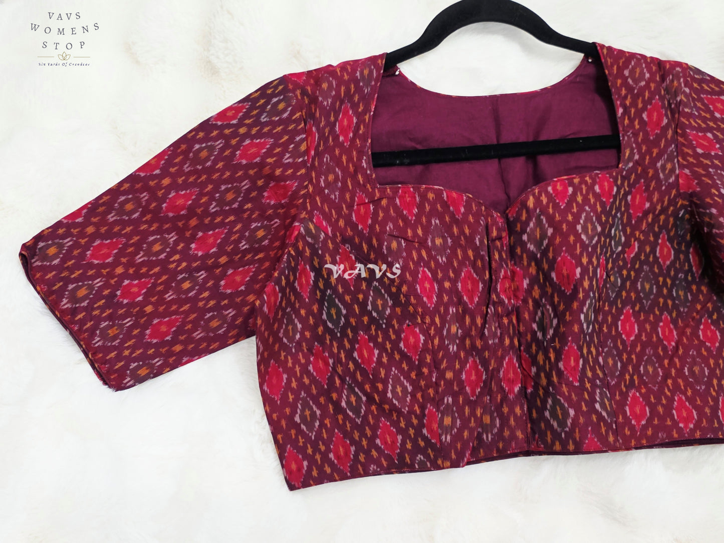Royal Mulberry Wine Pure Sico Pochampally Ikat Designer Blouse