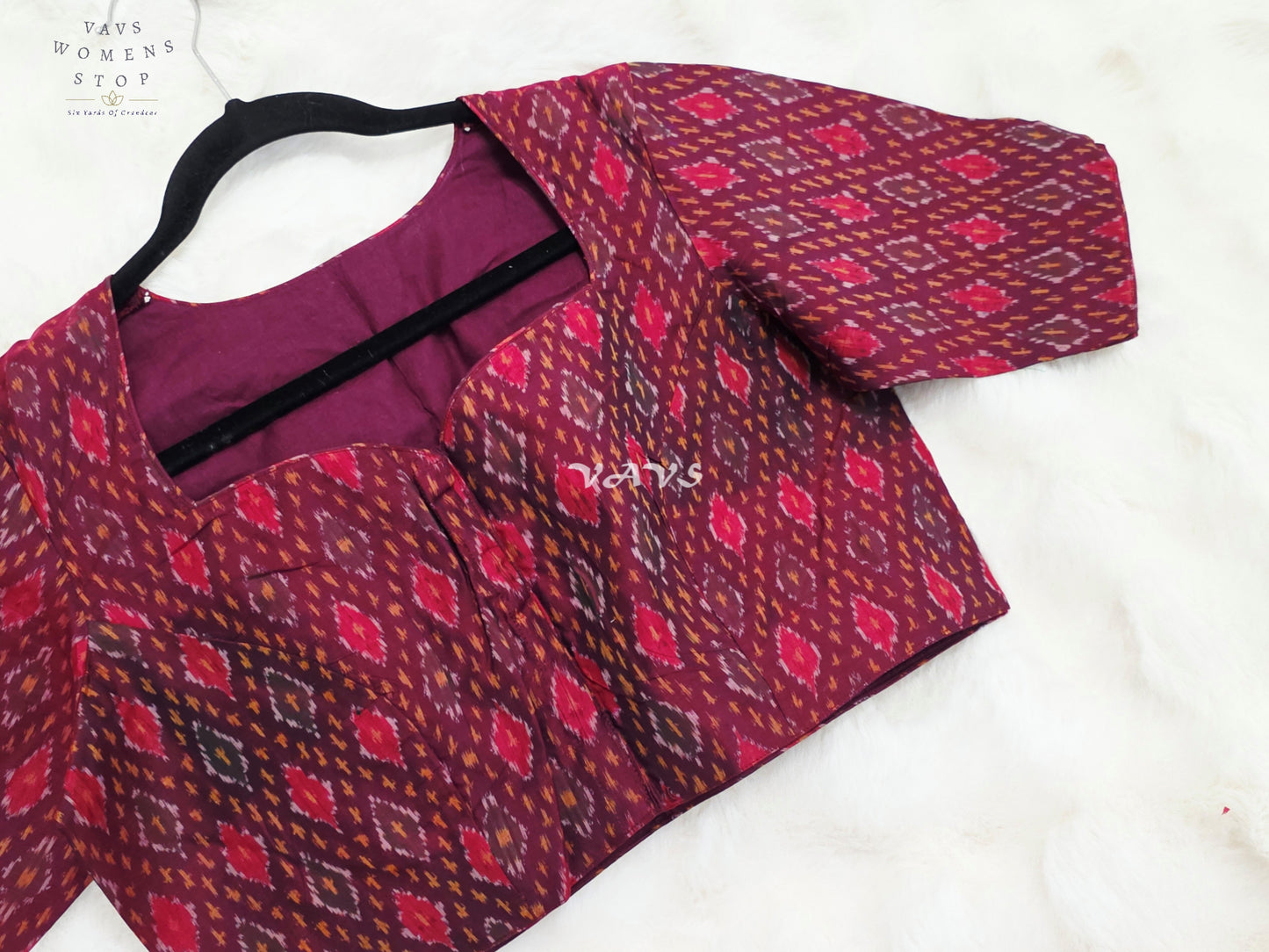 Royal Mulberry Wine Pure Sico Pochampally Ikat Designer Blouse