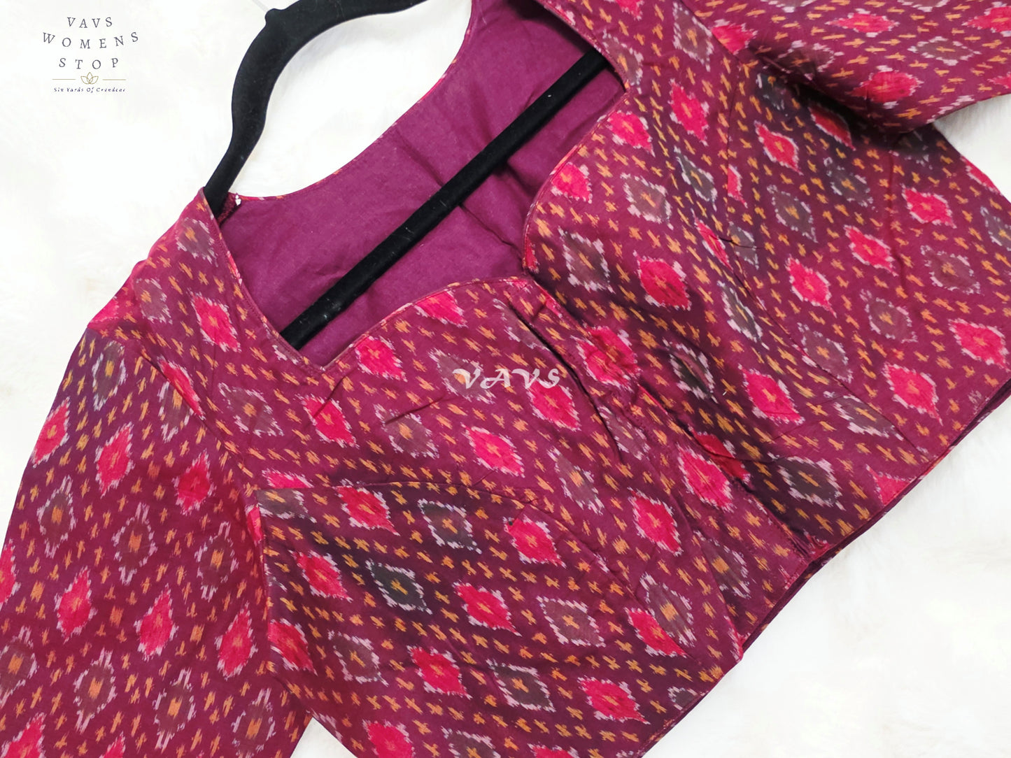 Royal Mulberry Wine Pure Sico Pochampally Ikat Designer Blouse