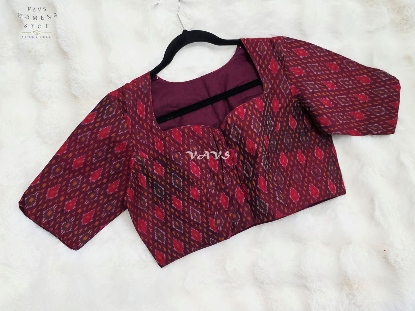 Royal Mulberry Wine Pure Sico Pochampally Ikat Designer Blouse