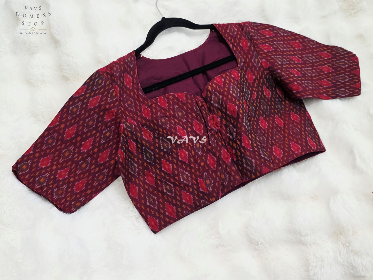 Royal Mulberry Wine Pure Sico Pochampally Ikat Designer Blouse