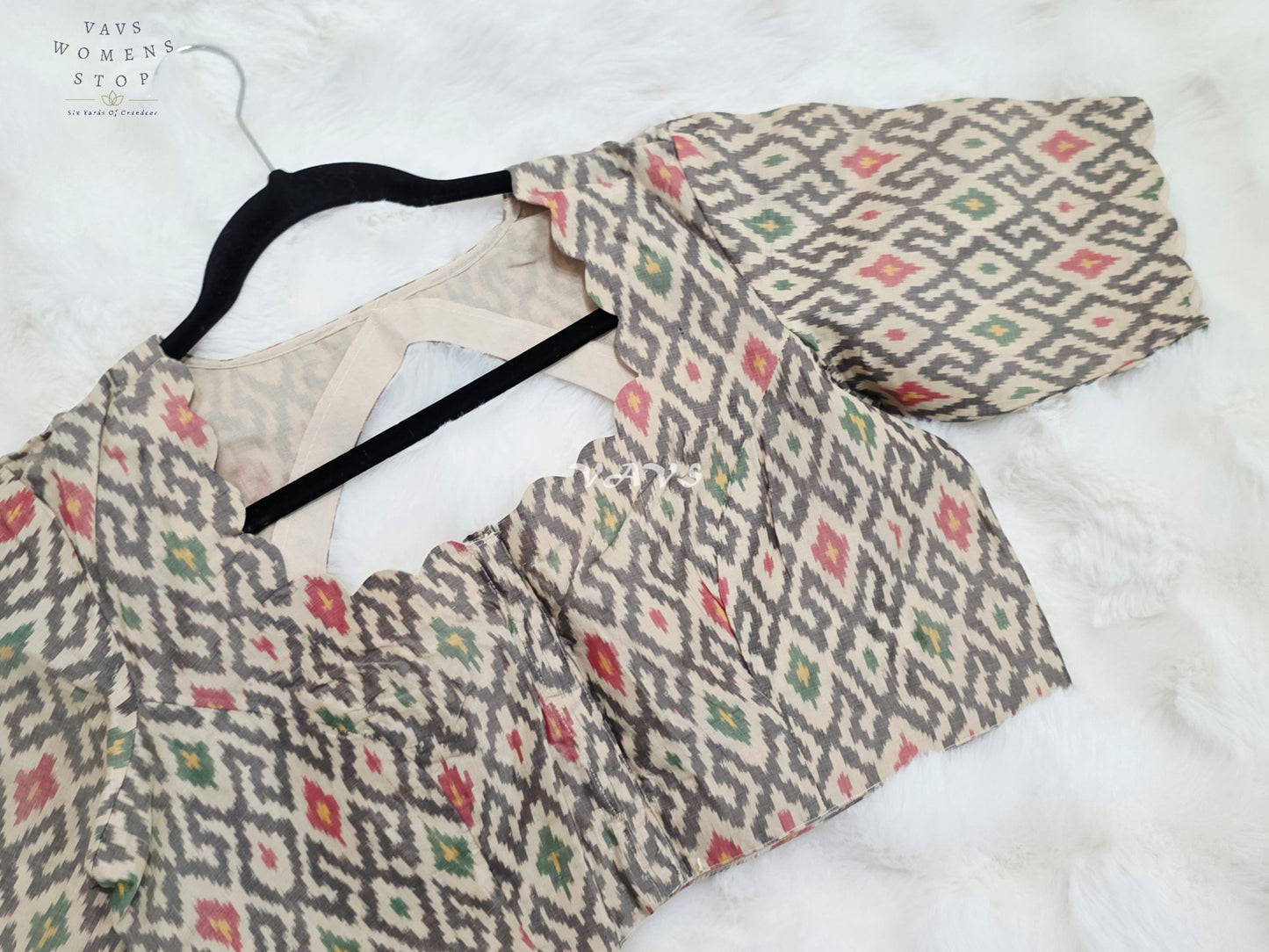 Royal Ivory Cream Pure Sico Pochampally Ikat Designer Blouse with Multicolor Ikat Motifs
