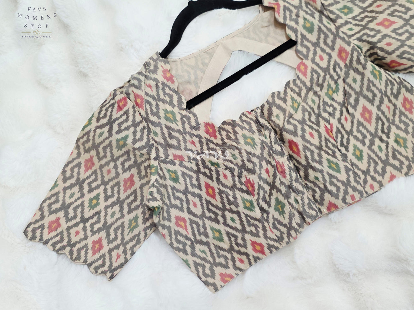 Royal Ivory Cream Pure Sico Pochampally Ikat Designer Blouse with Multicolor Ikat Motifs