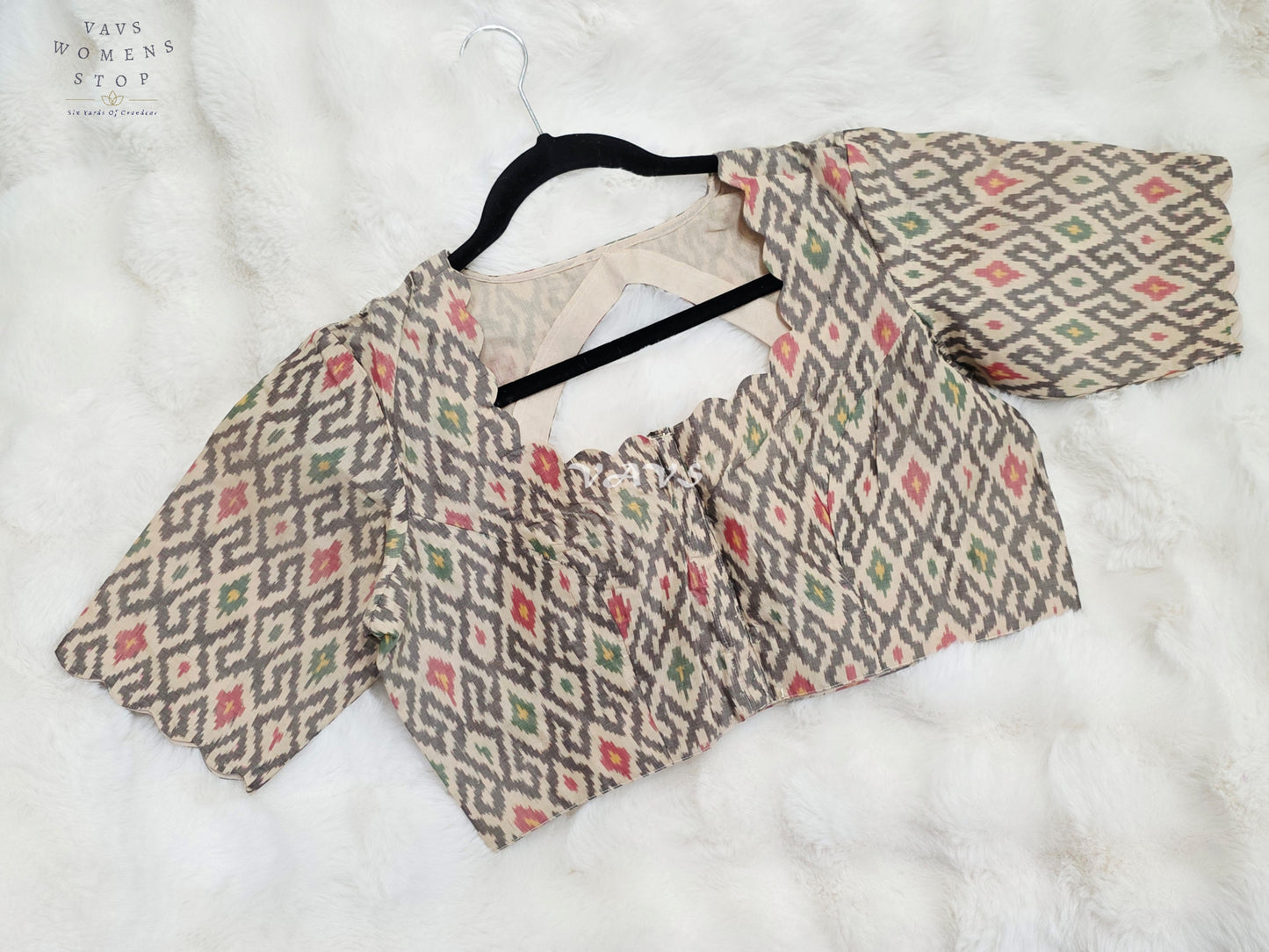 Royal Ivory Cream Pure Sico Pochampally Ikat Designer Blouse with Multicolor Ikat Motifs