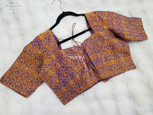 Royal Dusty Mauve & Marigold Gold Pure Sico Pochampally Ikat Designer Blouse