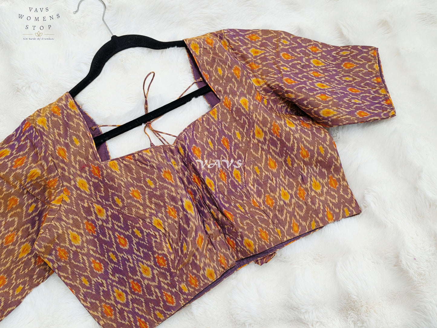 Royal Dusty Mauve & Marigold Gold Pure Sico Pochampally Ikat Designer Blouse