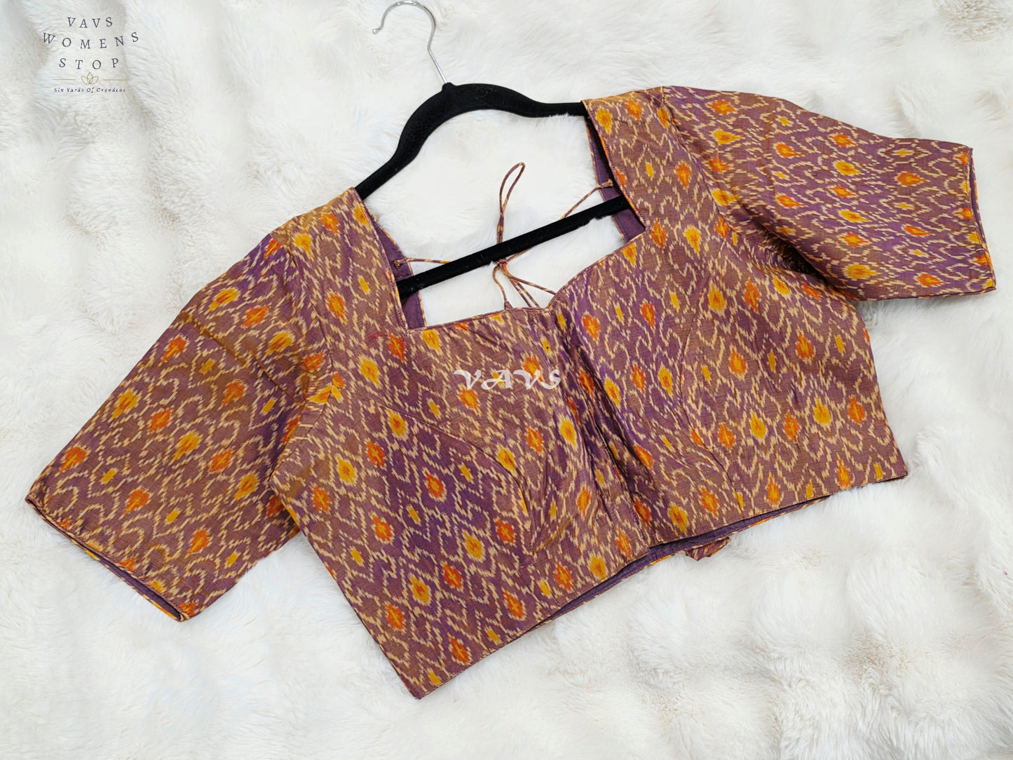 Royal Dusty Mauve & Marigold Gold Pure Sico Pochampally Ikat Designer Blouse