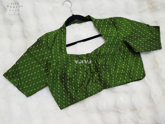Royal Emerald Forest Green Pure Sico Pochampally Ikat Designer Blouse