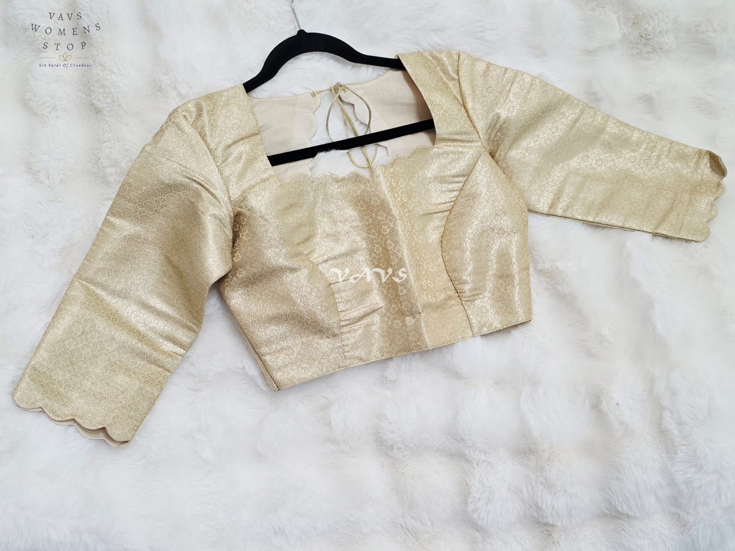 Royal Champagne Gold Brocade Benarasi 3/4 Sleeves Designer Stitched Blouse
