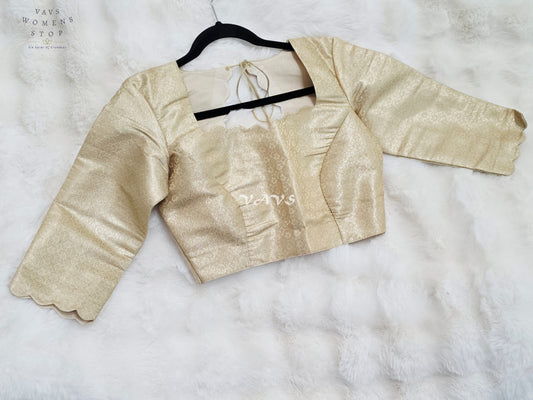 Royal Champagne Gold Brocade Benarasi 3/4 Sleeves Designer Stitched Blouse