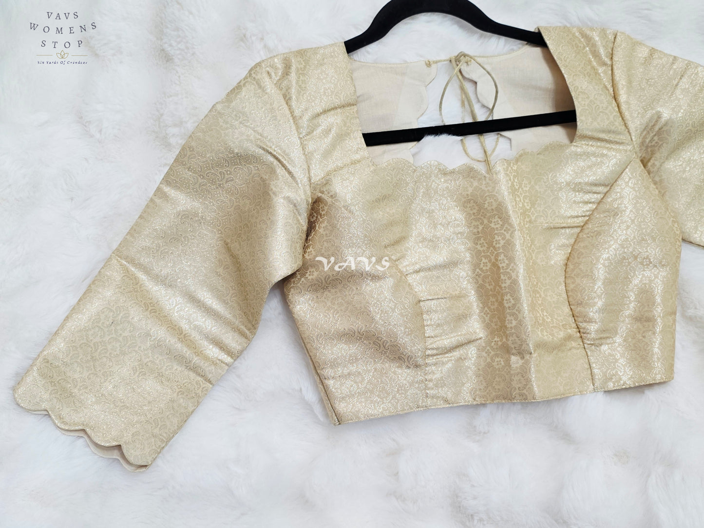 Royal Champagne Gold Brocade Benarasi 3/4 Sleeves Designer Stitched Blouse