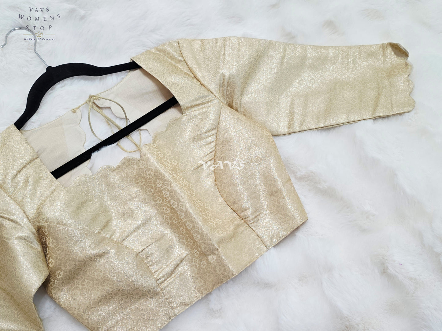Royal Champagne Gold Brocade Benarasi 3/4 Sleeves Designer Stitched Blouse