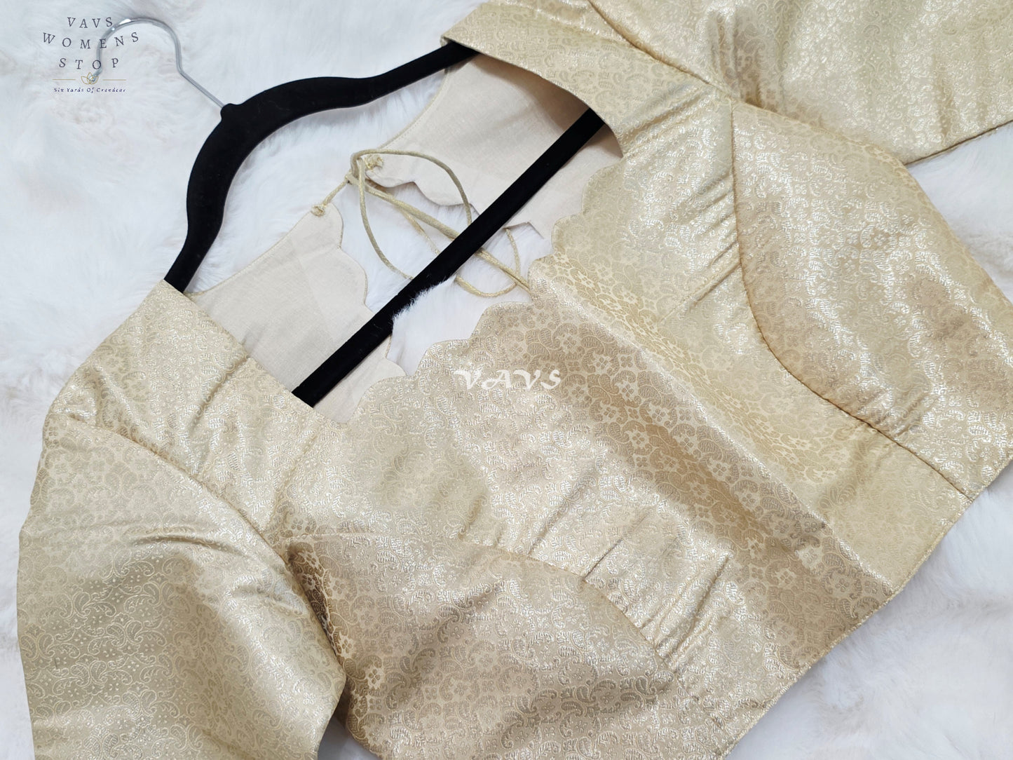 Royal Champagne Gold Brocade Benarasi 3/4 Sleeves Designer Stitched Blouse
