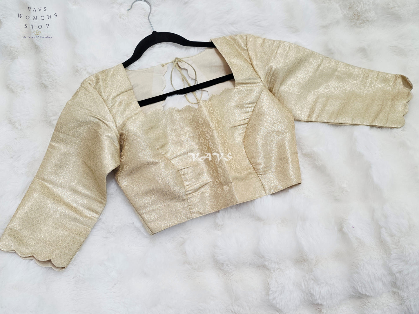 Royal Champagne Gold Brocade Benarasi 3/4 Sleeves Designer Stitched Blouse