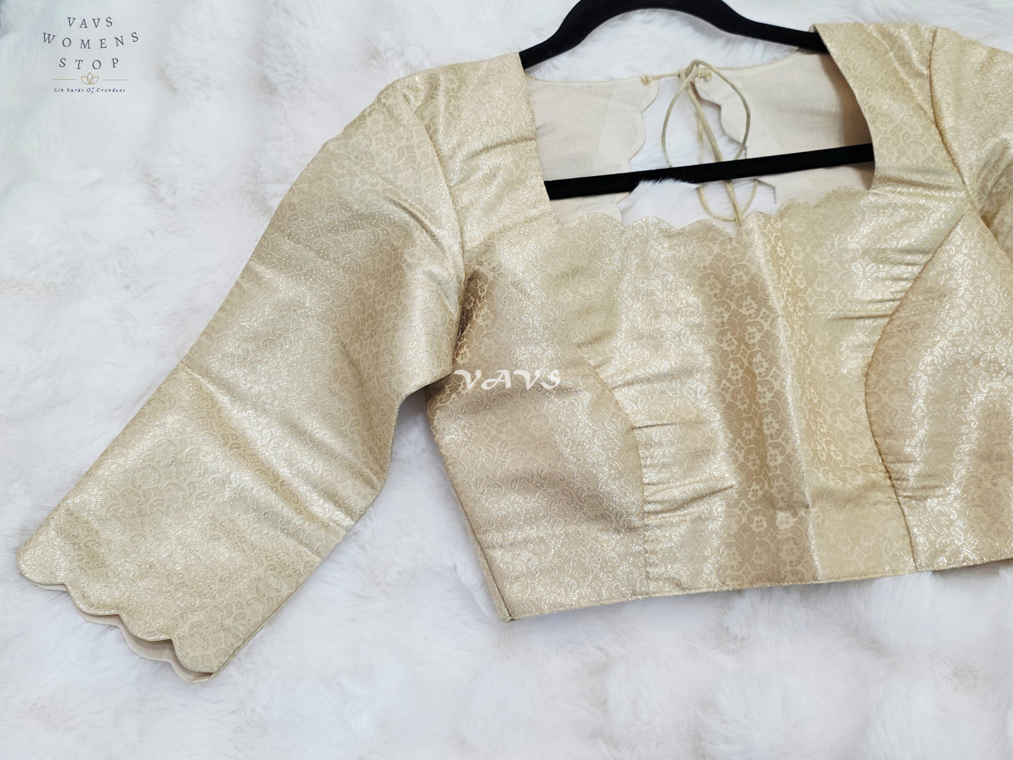 Royal Champagne Gold Brocade Benarasi 3/4 Sleeves Designer Stitched Blouse