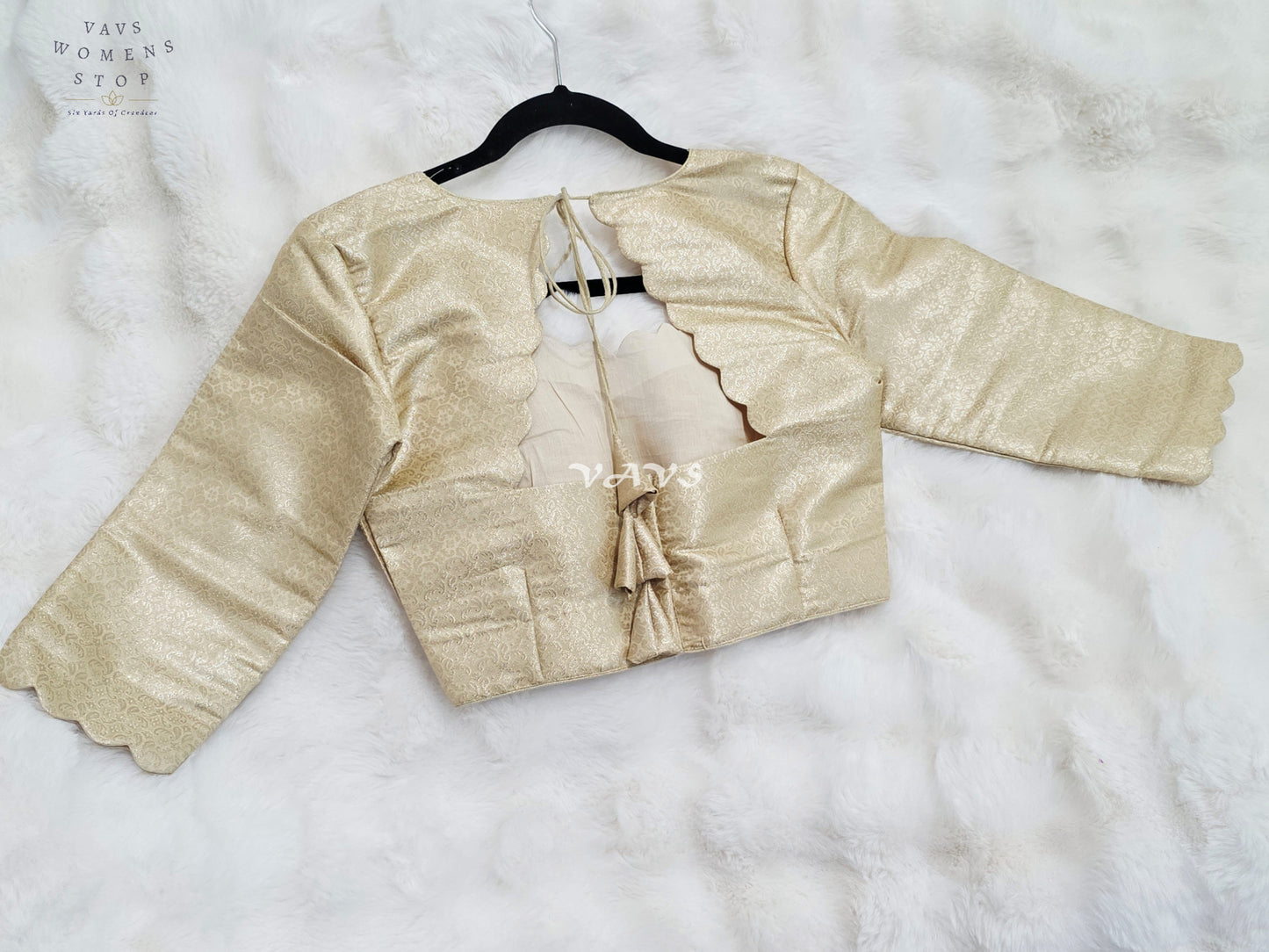 Royal Champagne Gold Brocade Benarasi 3/4 Sleeves Designer Stitched Blouse