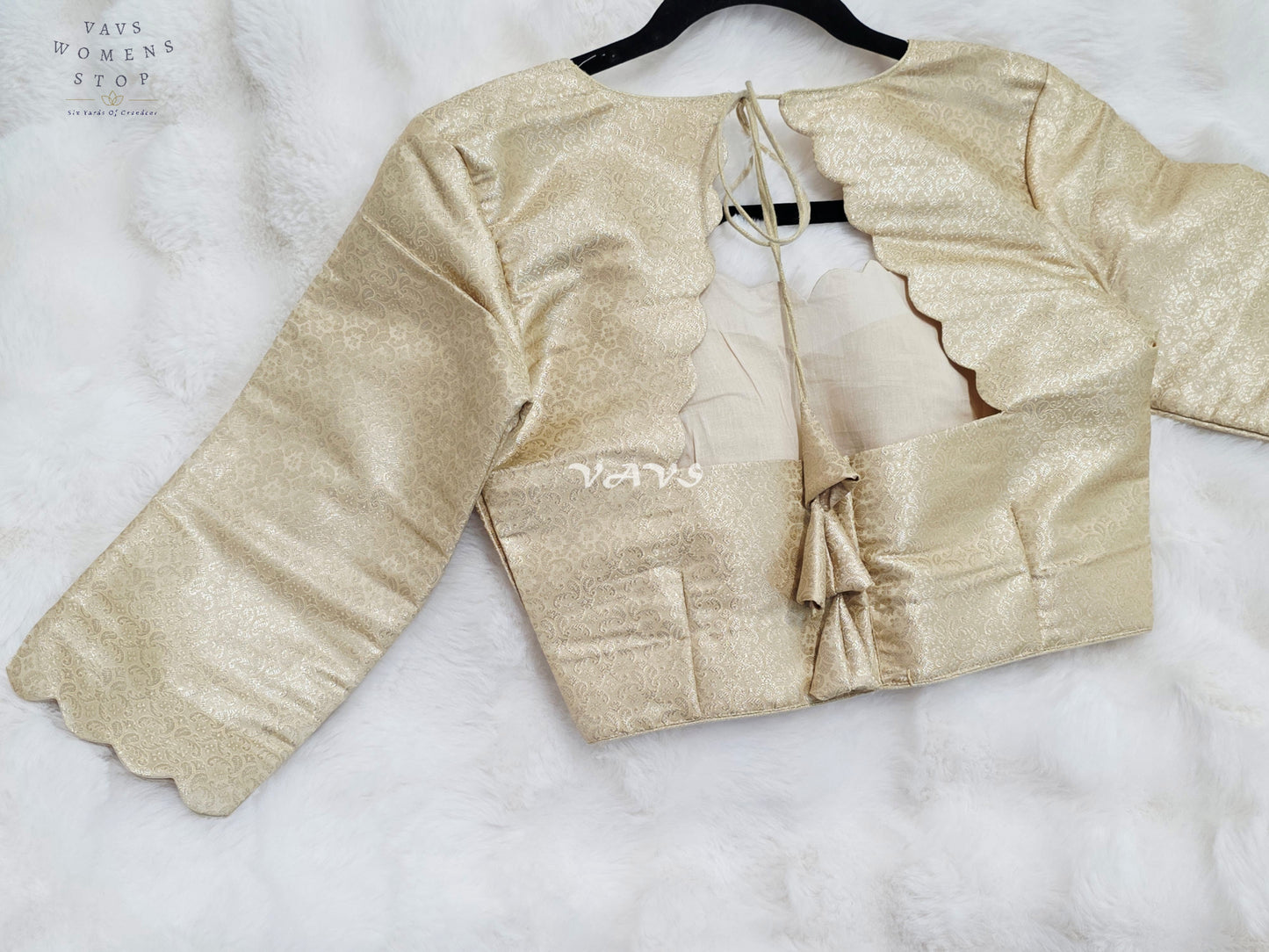 Royal Champagne Gold Brocade Benarasi 3/4 Sleeves Designer Stitched Blouse