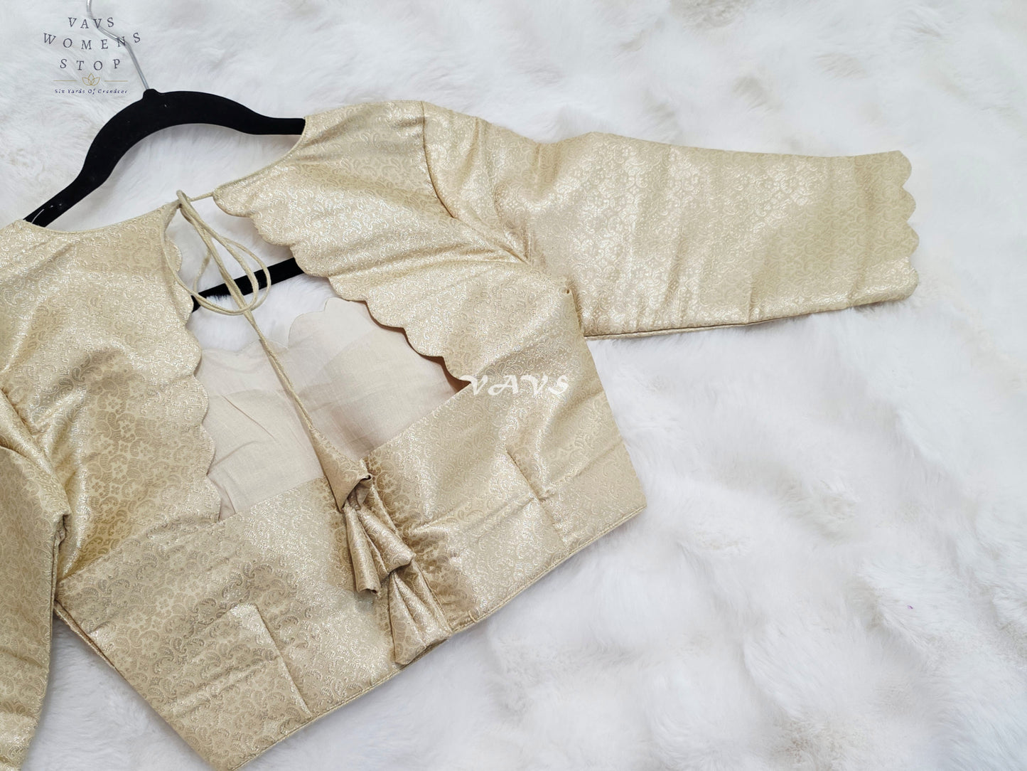 Royal Champagne Gold Brocade Benarasi 3/4 Sleeves Designer Stitched Blouse