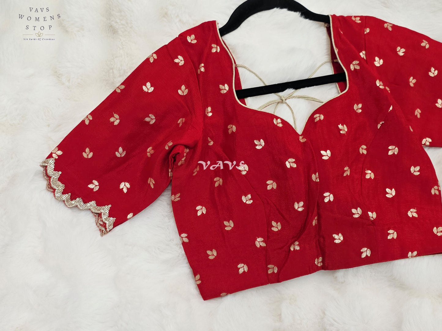 Royal Crimson Red Chinon Chiffon Gold Zari Buttas Designer Stitched Blouse