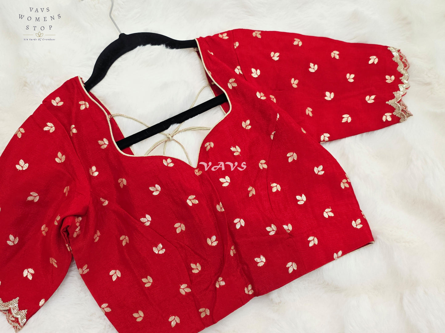 Royal Crimson Red Chinon Chiffon Gold Zari Buttas Designer Stitched Blouse