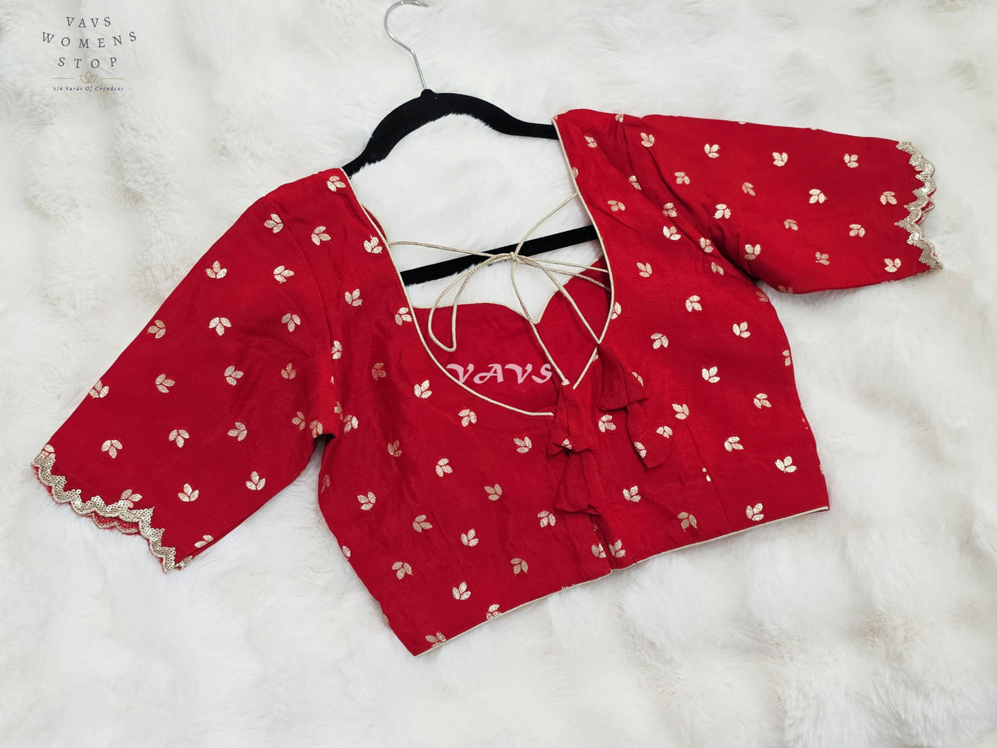 Royal Crimson Red Chinon Chiffon Gold Zari Buttas Designer Stitched Blouse