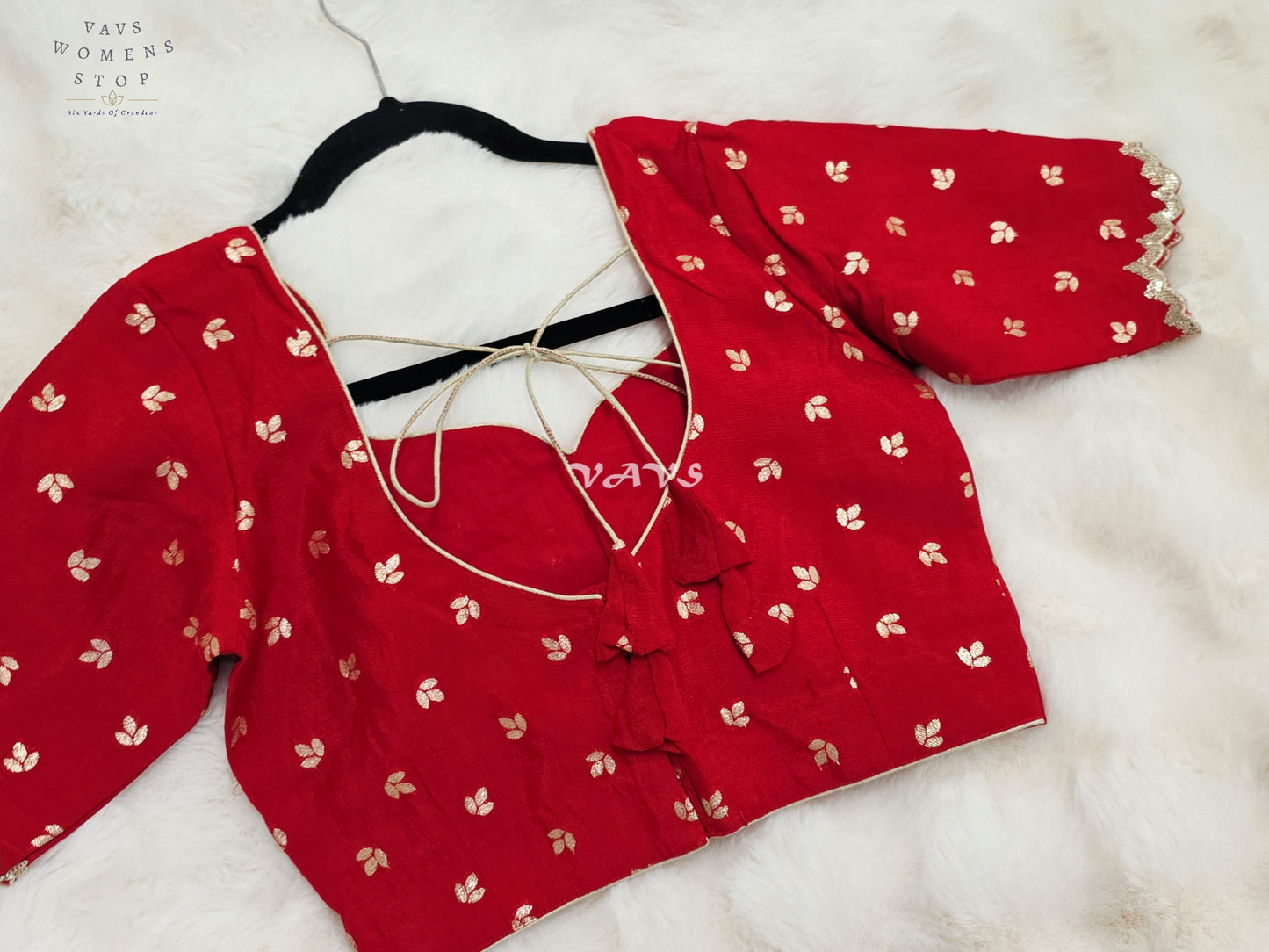 Royal Crimson Red Chinon Chiffon Gold Zari Buttas Designer Stitched Blouse