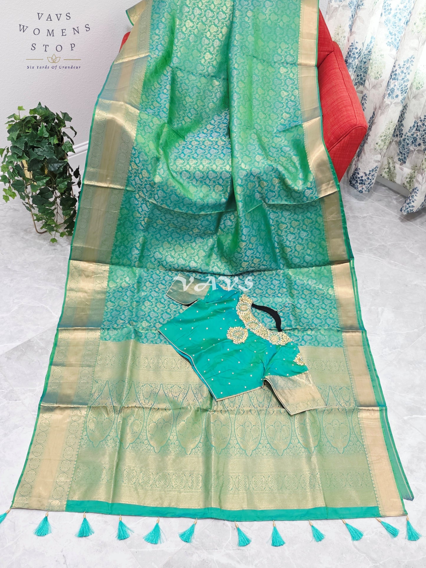 Royal Aqua Mint Green Pure Kanchi Double Warp Soft Silk Saree with Designer Maggam Blouse Size 36-42