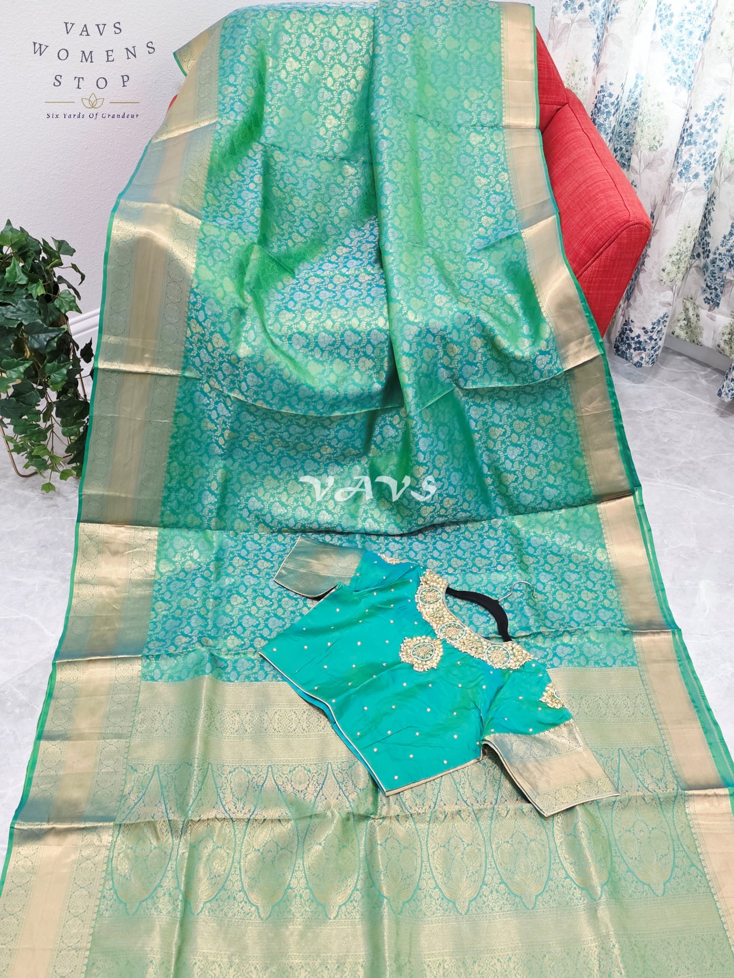 Royal Aqua Mint Green Pure Kanchi Double Warp Soft Silk Saree with Designer Maggam Blouse Size 36-42