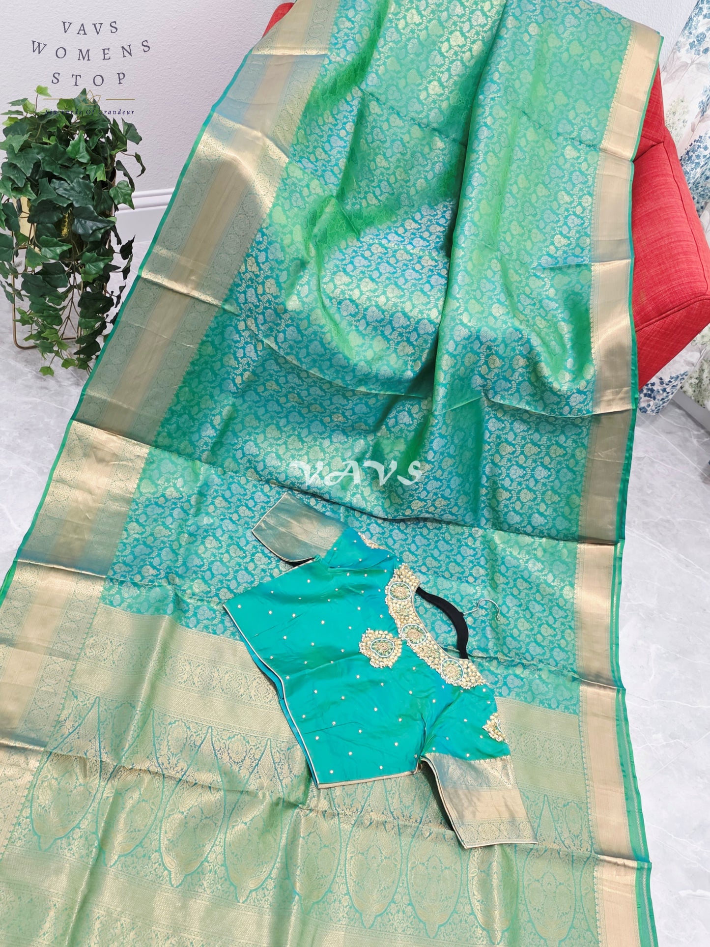 Royal Aqua Mint Green Pure Kanchi Double Warp Soft Silk Saree with Designer Maggam Blouse Size 36-42