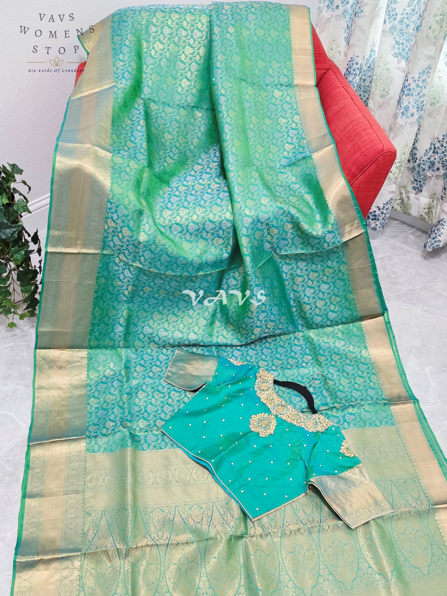 Royal Aqua Mint Green Pure Kanchi Double Warp Soft Silk Saree with Designer Maggam Blouse Size 36-42