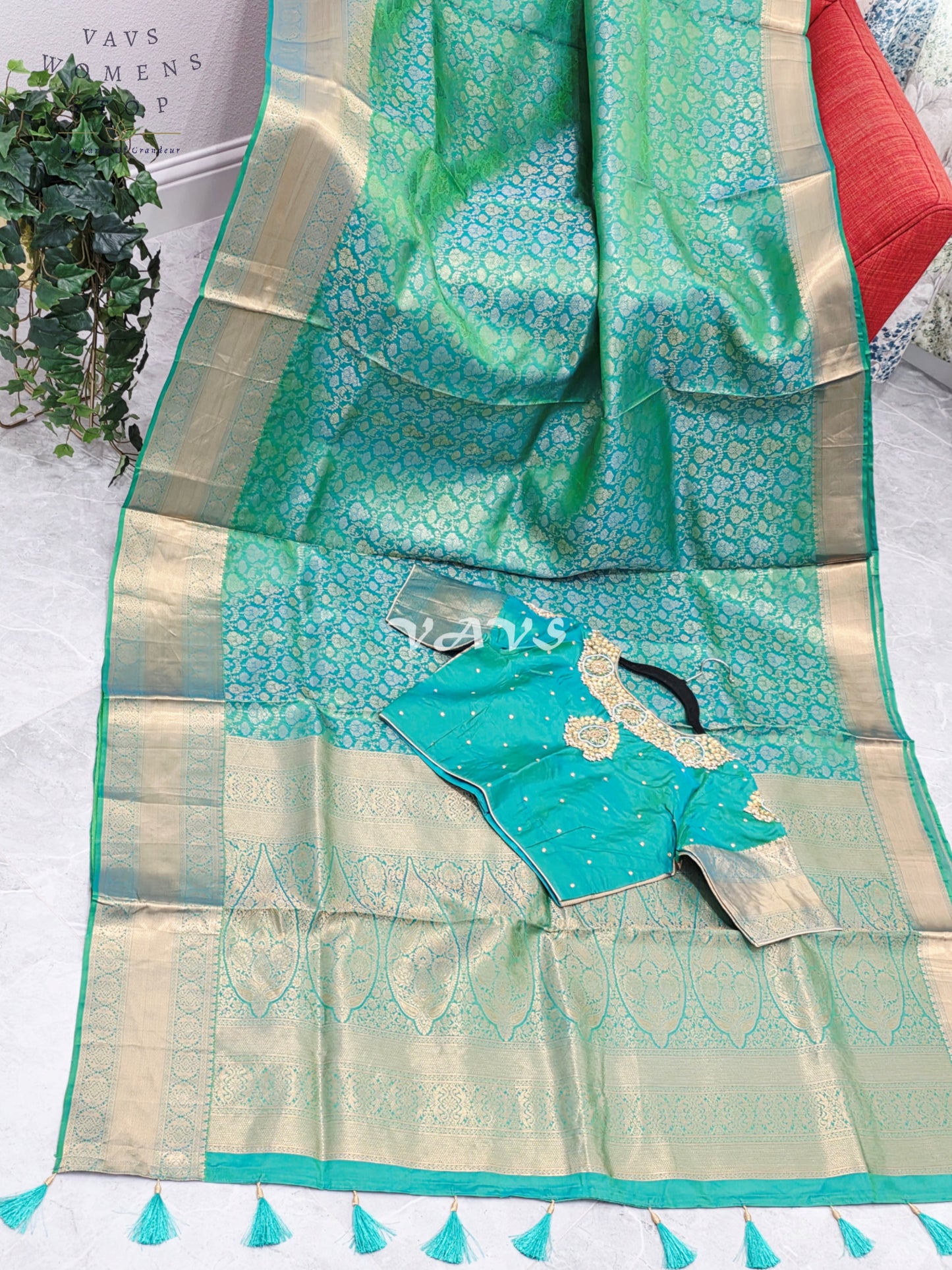 Royal Aqua Mint Green Pure Kanchi Double Warp Soft Silk Saree with Designer Maggam Blouse Size 36-42