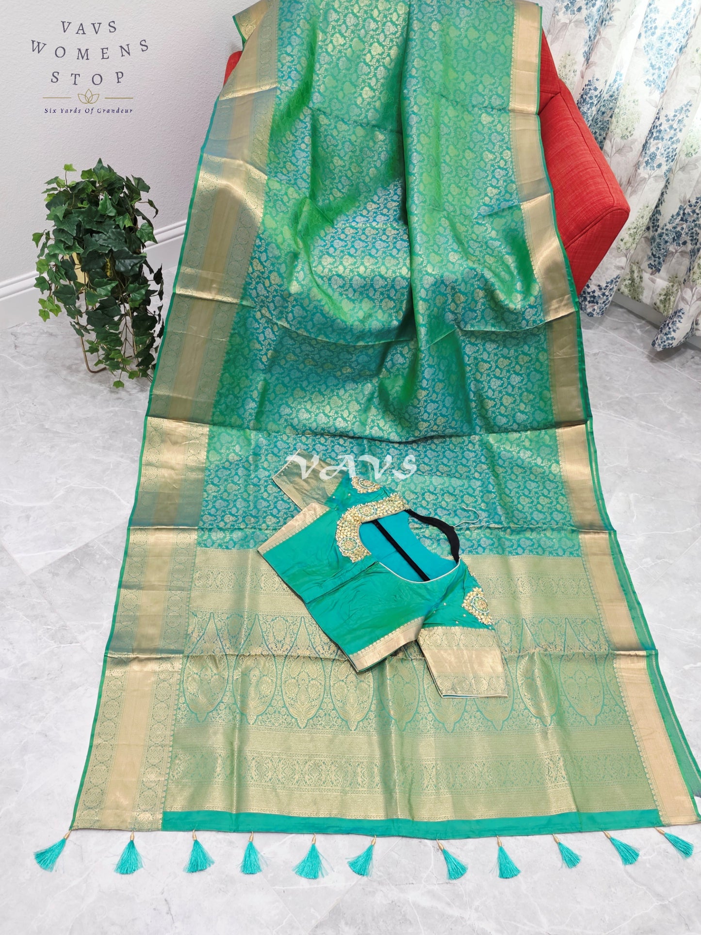 Royal Aqua Mint Green Pure Kanchi Double Warp Soft Silk Saree with Designer Maggam Blouse Size 36-42