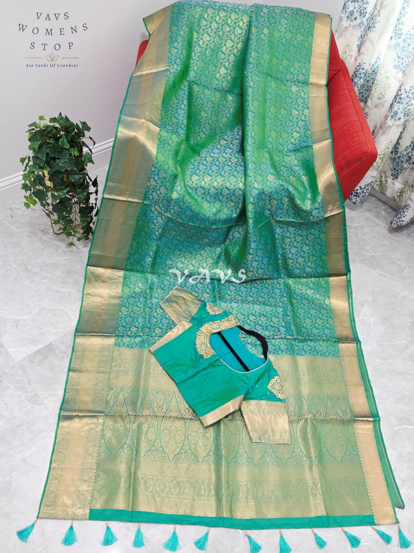 Royal Aqua Mint Green Pure Kanchi Double Warp Soft Silk Saree with Designer Maggam Blouse Size 36-42