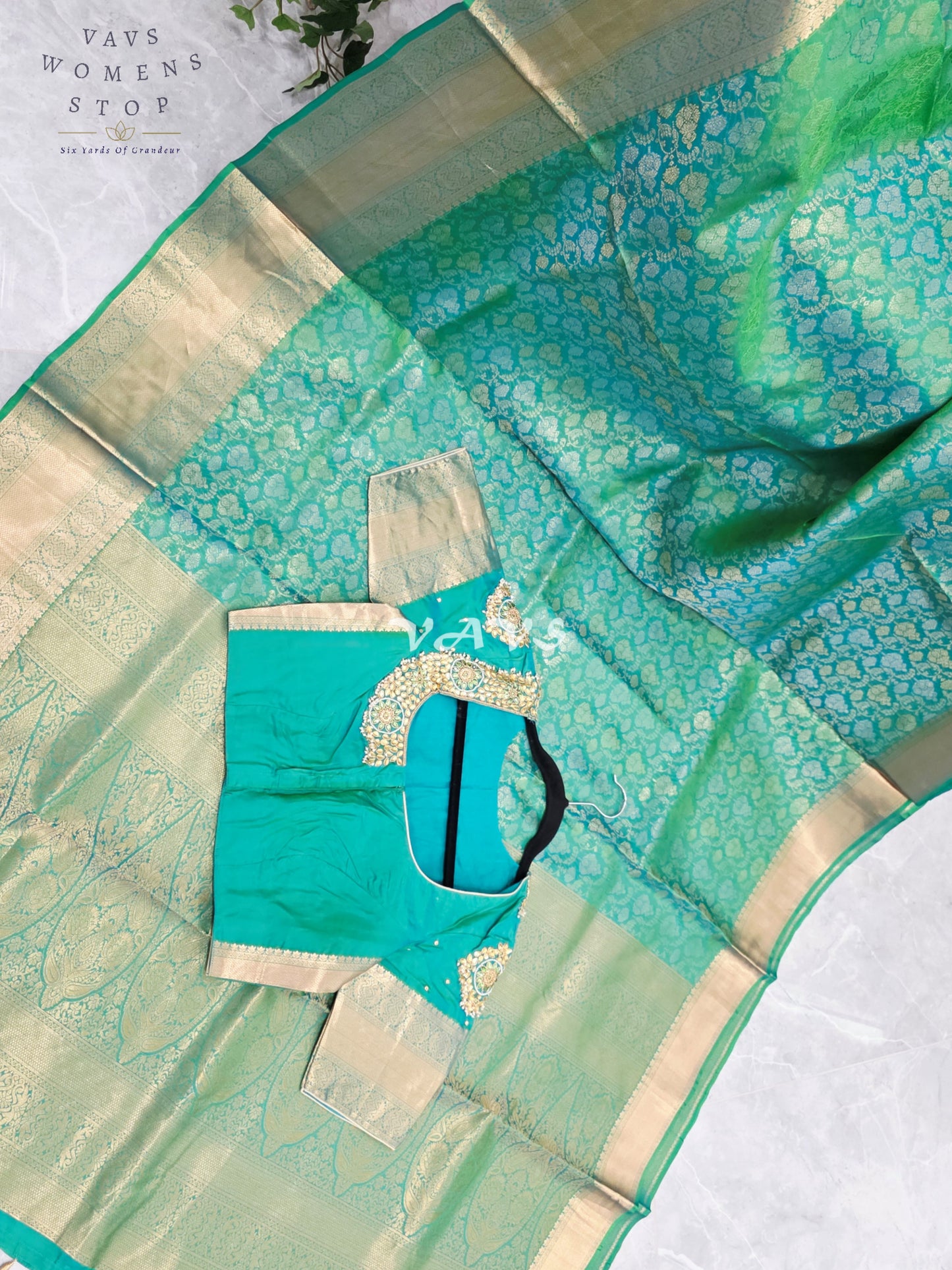 Royal Aqua Mint Green Pure Kanchi Double Warp Soft Silk Saree with Designer Maggam Blouse Size 36-42
