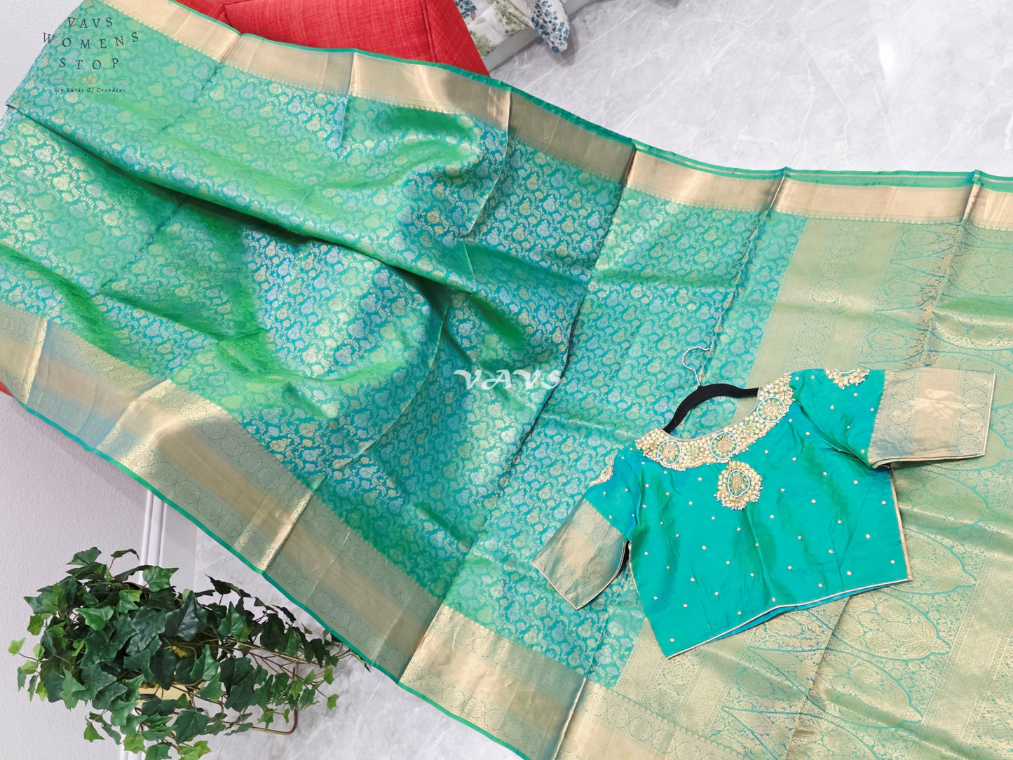 Royal Aqua Mint Green Pure Kanchi Double Warp Soft Silk Saree with Designer Maggam Blouse Size 36-42