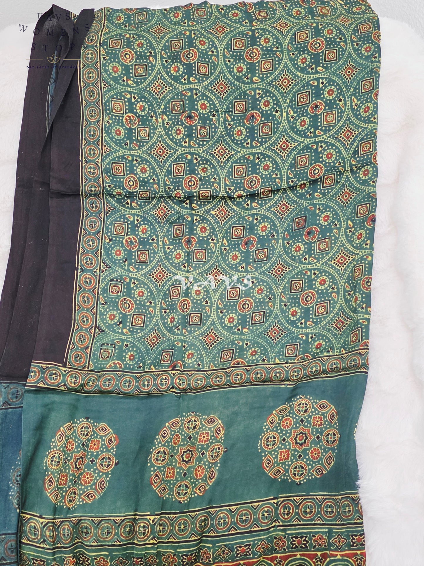 Royal Emerald Teal Green, Black & Antique Gold Pure Modal Silk Ajrakh Handblock Print Dupatta | 2.5 Meter Designer Ethnic Dupatta for Lehengas & Dresses