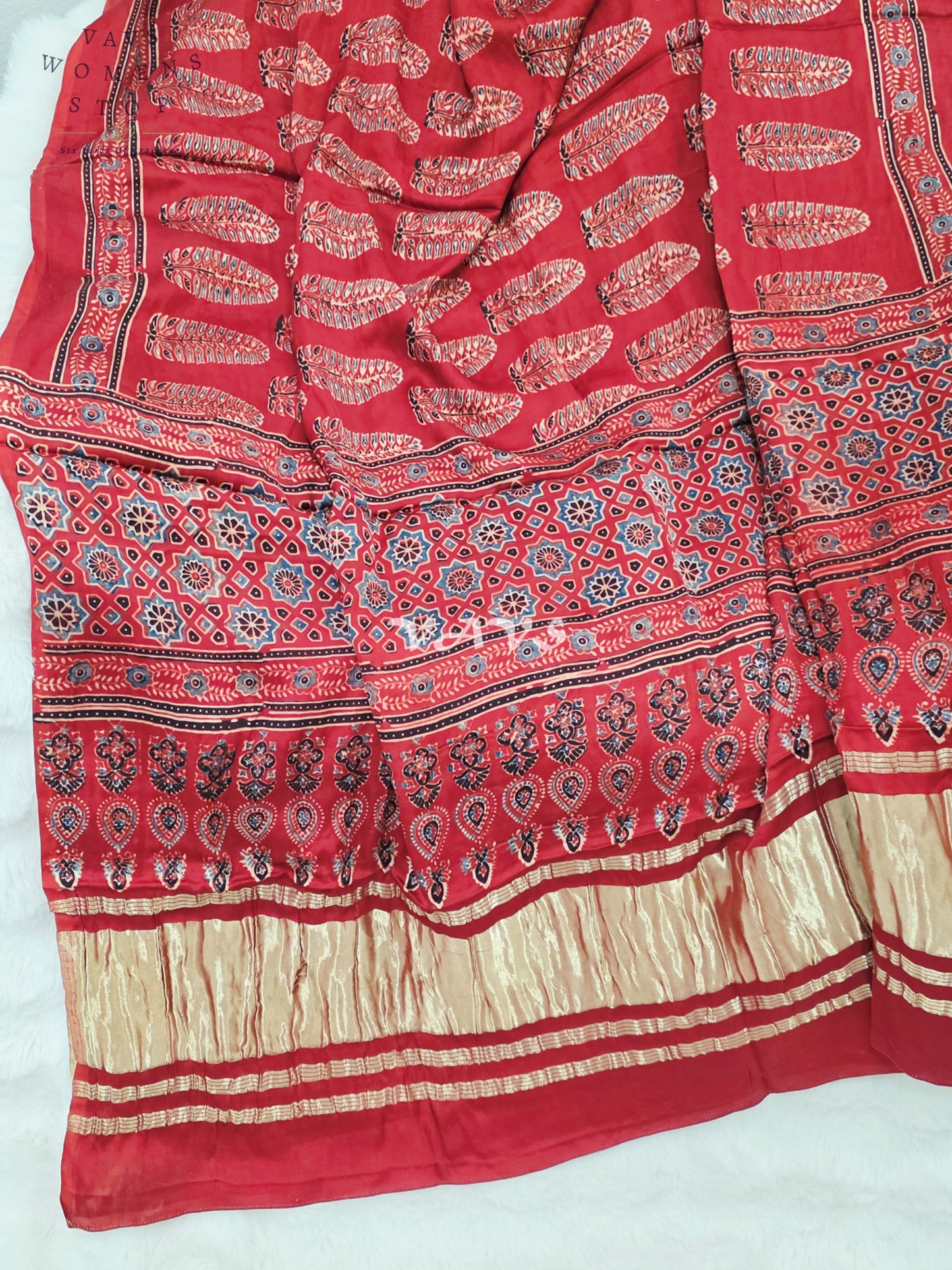 Royal Crimson Red & Antique Gold Pure Modal Silk Ajrakh Handblock Print Dupatta | 2.5 Meter Traditional Artisan Stole for Lehengas, Dresses & Ethnic Wear