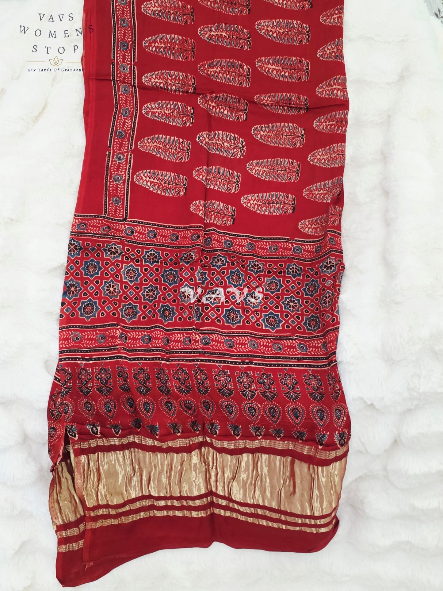 Royal Crimson Red & Antique Gold Pure Modal Silk Ajrakh Handblock Print Dupatta | 2.5 Meter Traditional Artisan Stole for Lehengas, Dresses & Ethnic Wear