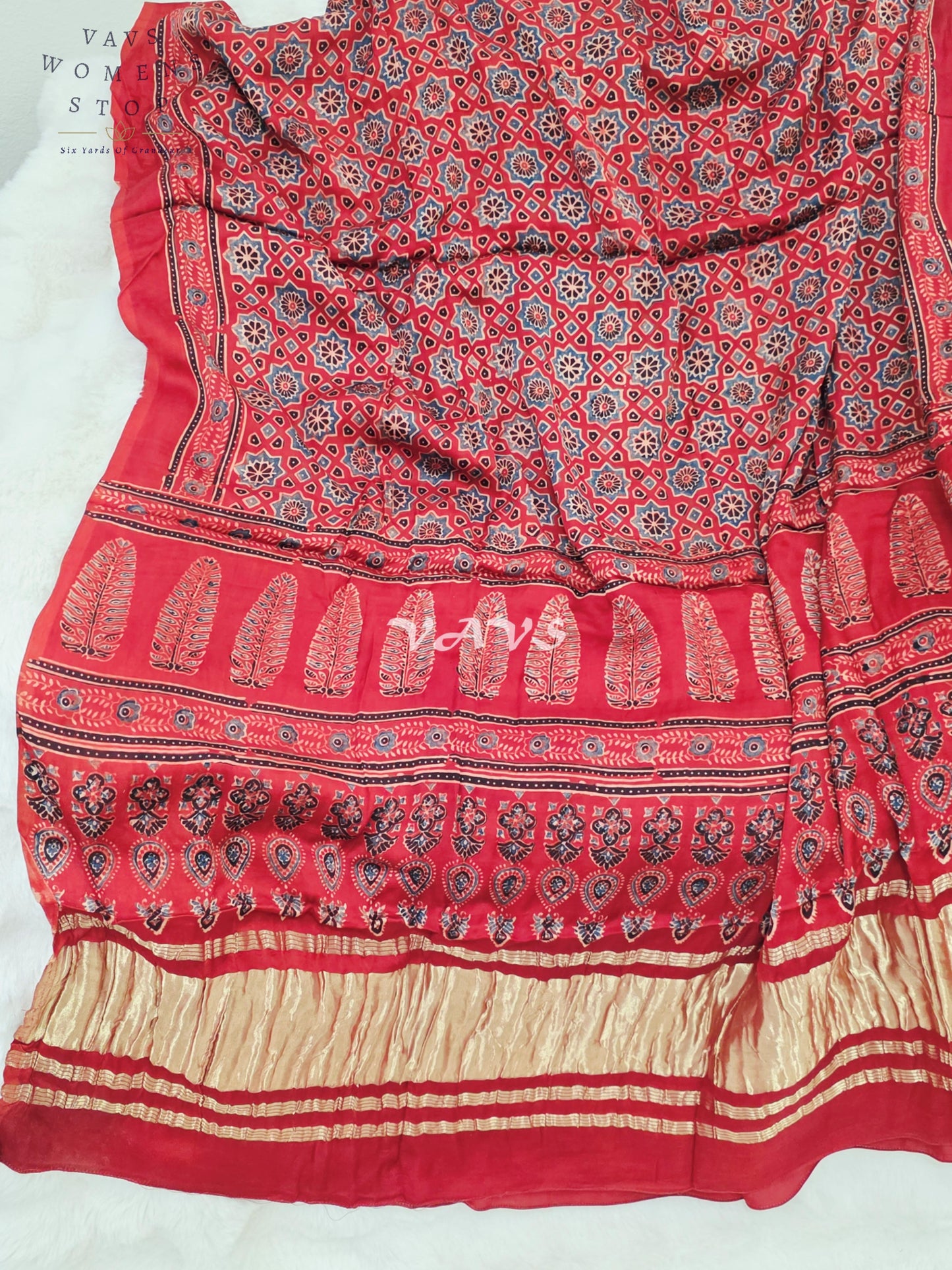Royal Crimson Red & Antique Gold Pure Modal Silk Ajrakh Handblock Print Dupatta | 2.5 Meter Traditional Artisan Stole for Lehengas, Dresses & Ethnic Wear