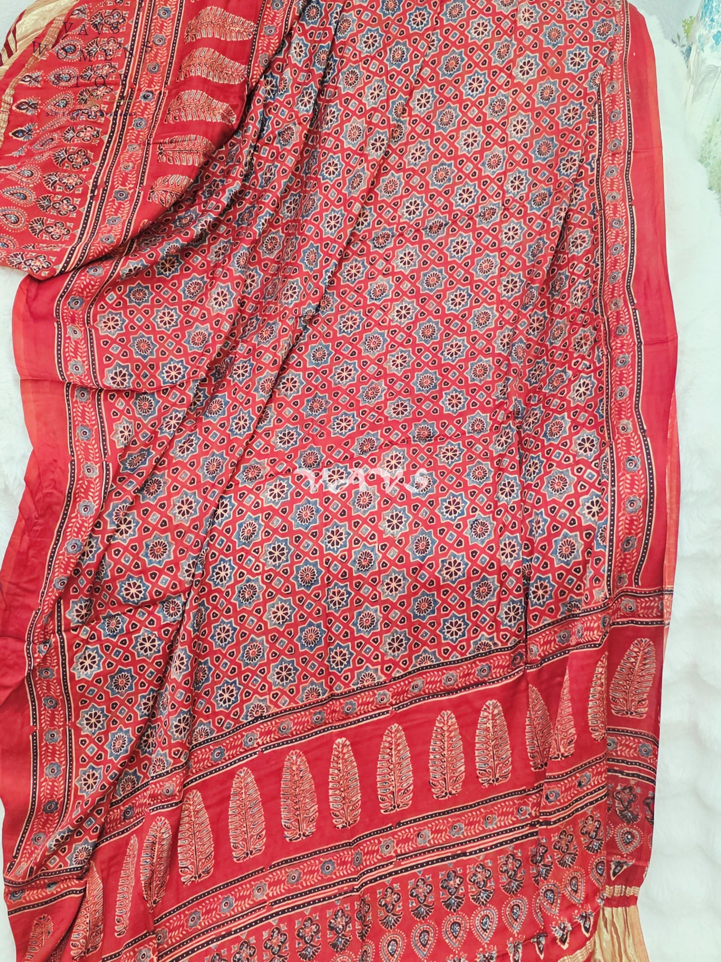 Royal Crimson Red & Antique Gold Pure Modal Silk Ajrakh Handblock Print Dupatta | 2.5 Meter Traditional Artisan Stole for Lehengas, Dresses & Ethnic Wear