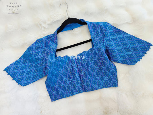 Royal Sapphire Blue Pure Sico Pochampally Ikkat Designer Stitched Blouse | Size 36-42