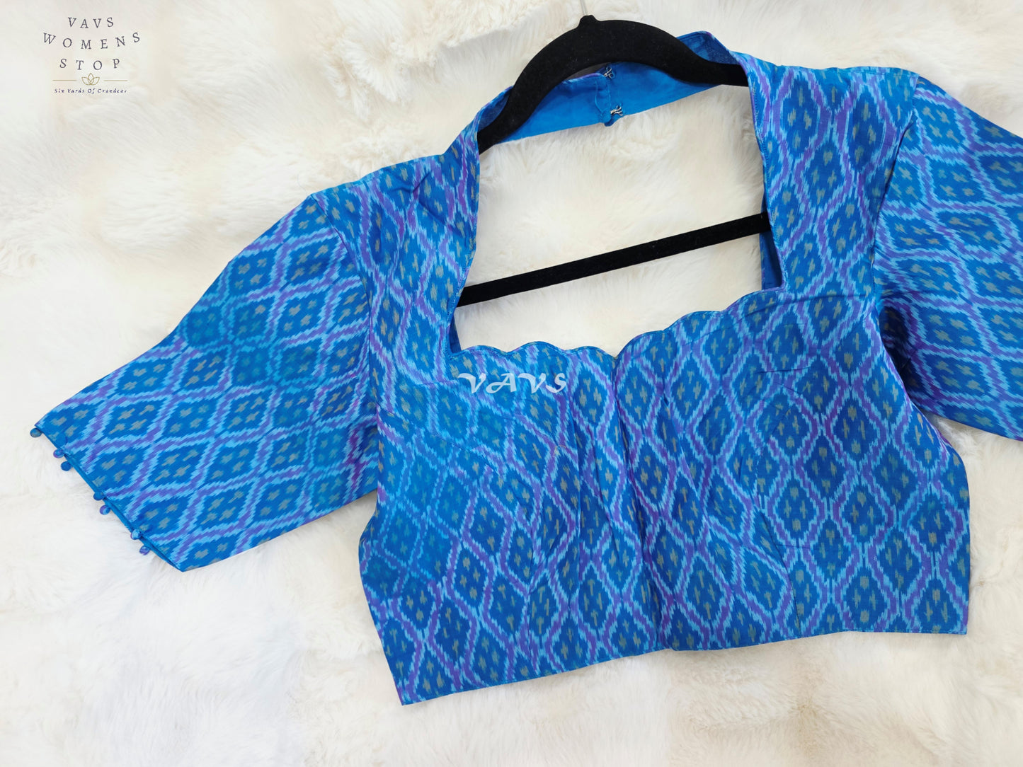 Royal Sapphire Blue Pure Sico Pochampally Ikkat Designer Stitched Blouse | Size 36-42