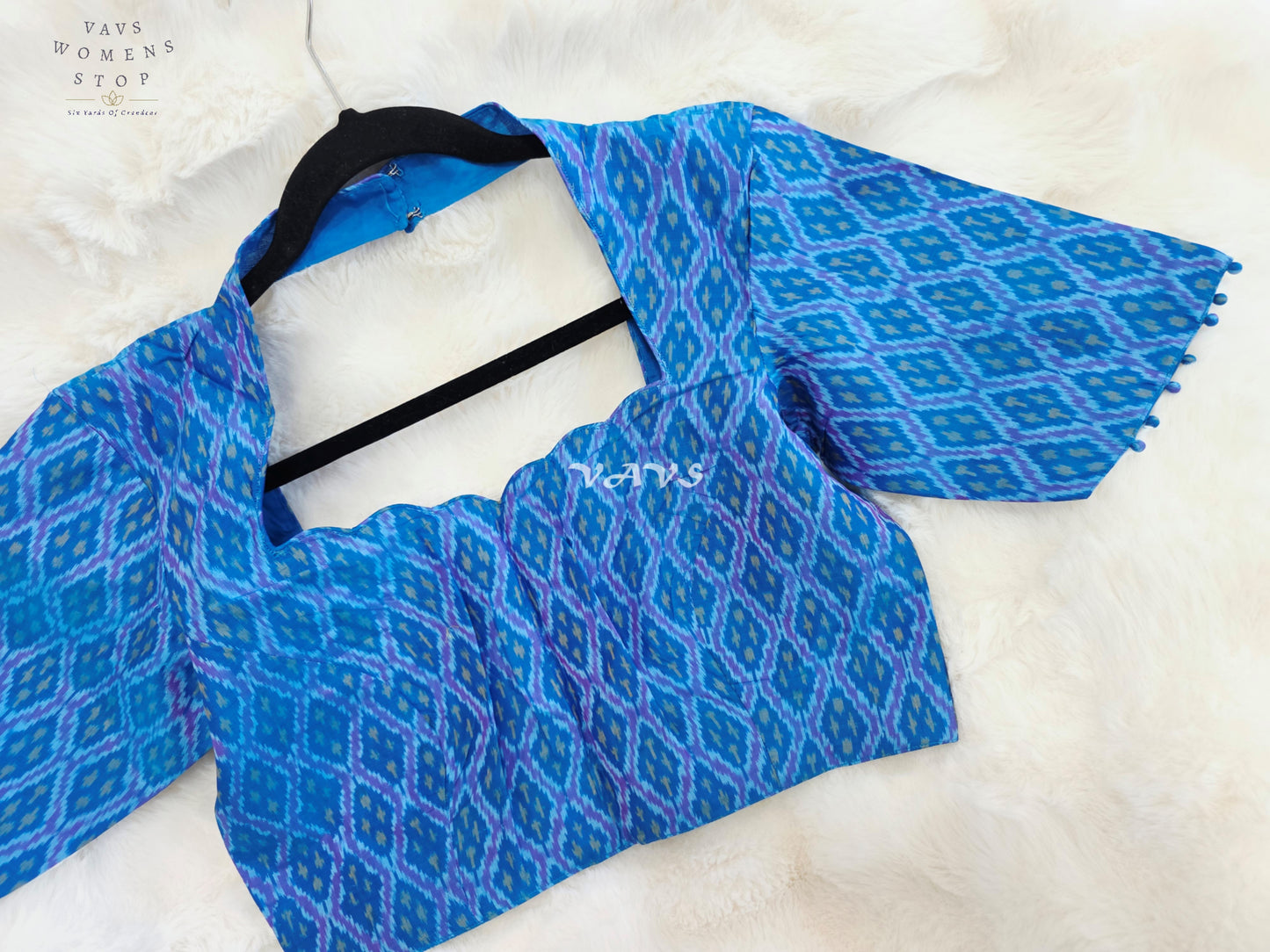 Royal Sapphire Blue Pure Sico Pochampally Ikkat Designer Stitched Blouse | Size 36-42