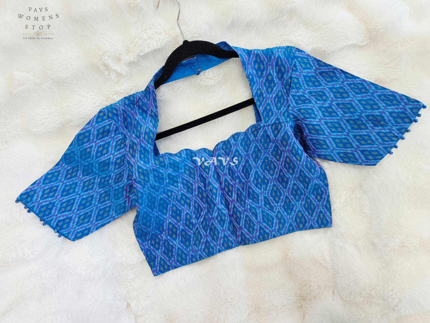 Royal Sapphire Blue Pure Sico Pochampally Ikkat Designer Stitched Blouse | Size 36-42