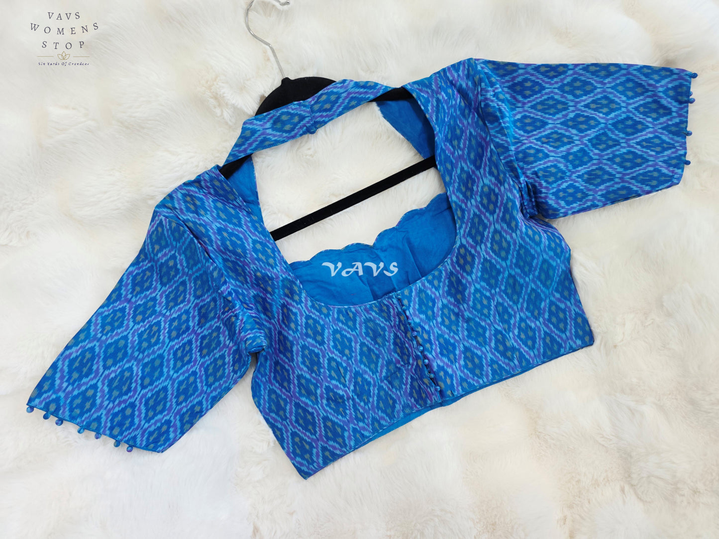 Royal Sapphire Blue Pure Sico Pochampally Ikkat Designer Stitched Blouse | Size 36-42