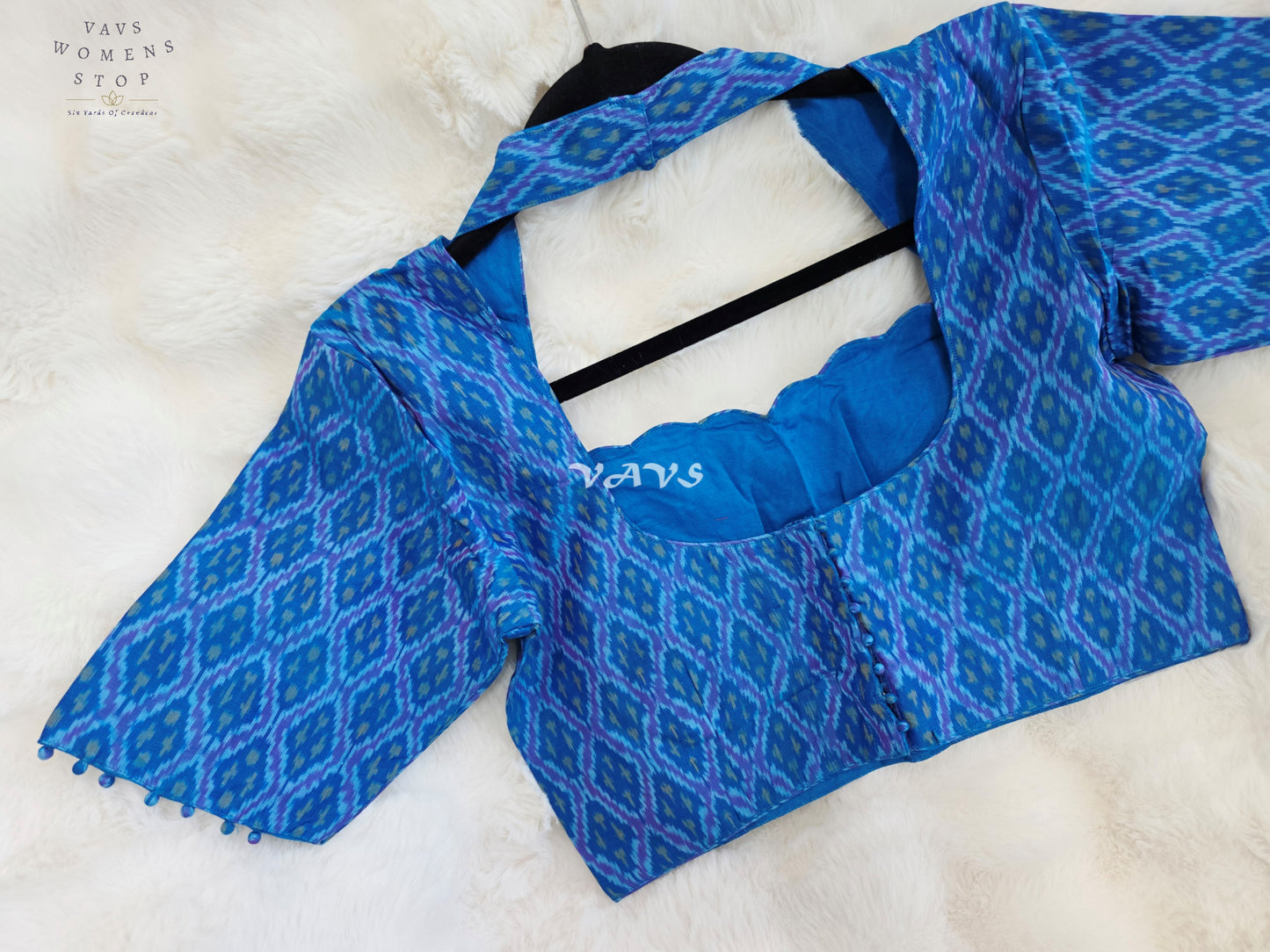 Royal Sapphire Blue Pure Sico Pochampally Ikkat Designer Stitched Blouse | Size 36-42