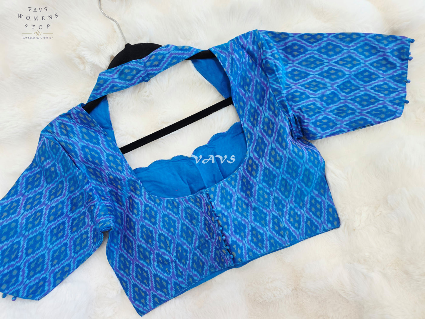 Royal Sapphire Blue Pure Sico Pochampally Ikkat Designer Stitched Blouse | Size 36-42