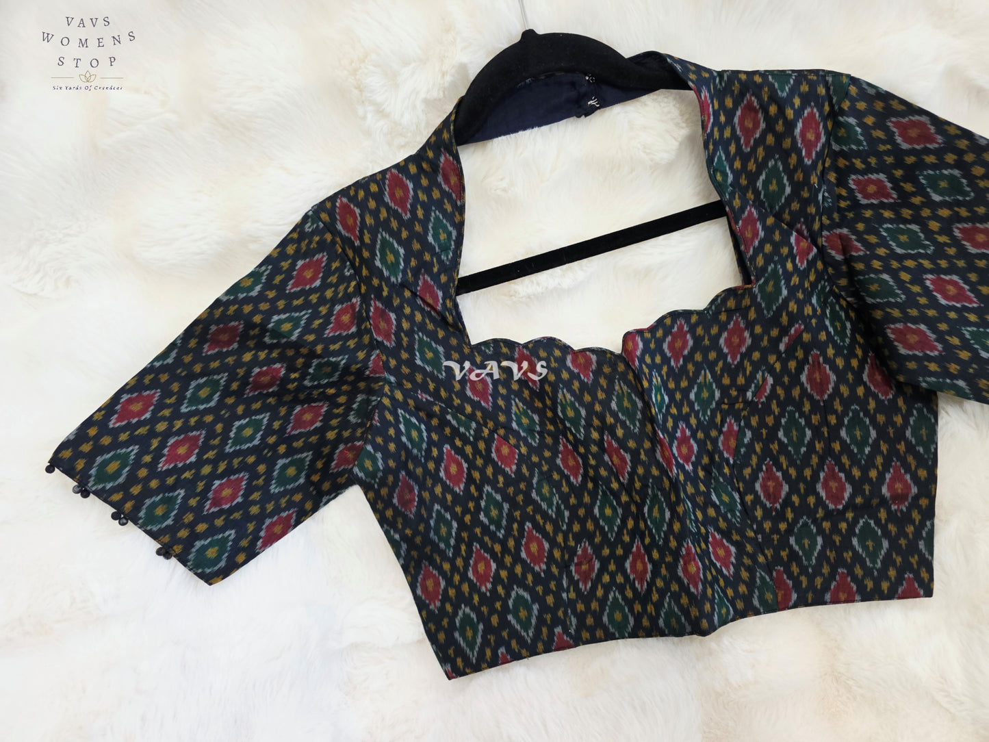 Royal Onyx Black Pure Sico Pochampally Ikkat Designer Stitched Blouse